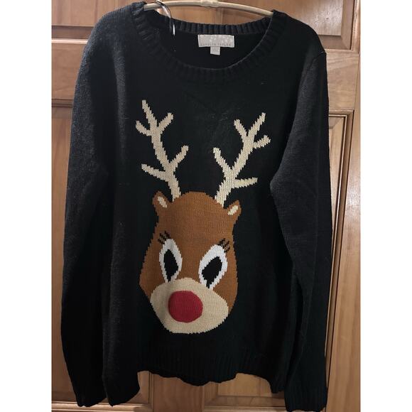 Carolyn Taylor Sweaters - Vtg Carolyn Taylor Womens Christmas Sweater Size L Reindeer Face Black Rudolph